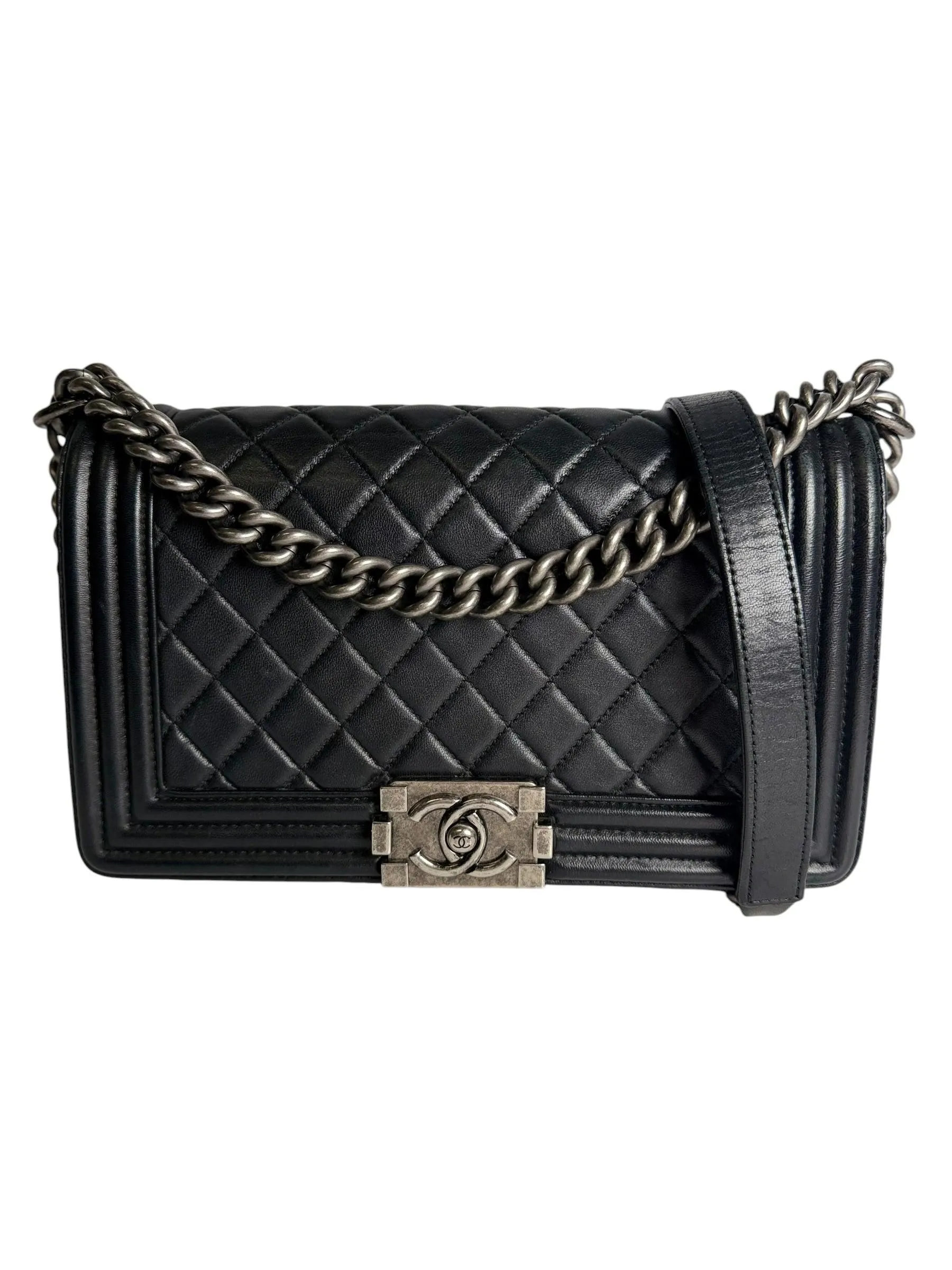 Chanel Calfskin Quilted Medium Boy Flap Black T7724