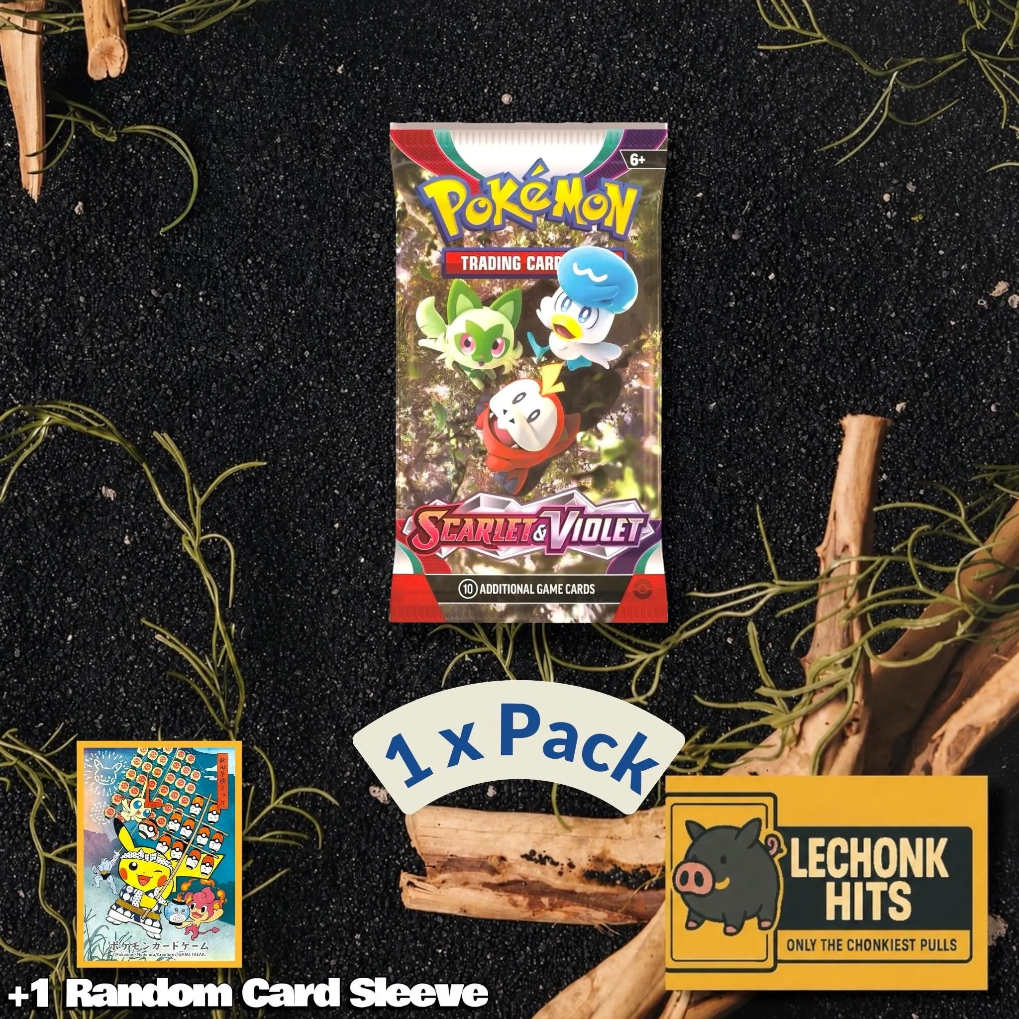 1 Pack Scarlet & Violet Base Set Pokemon Booster Pack + 1 Random Card Sleeve