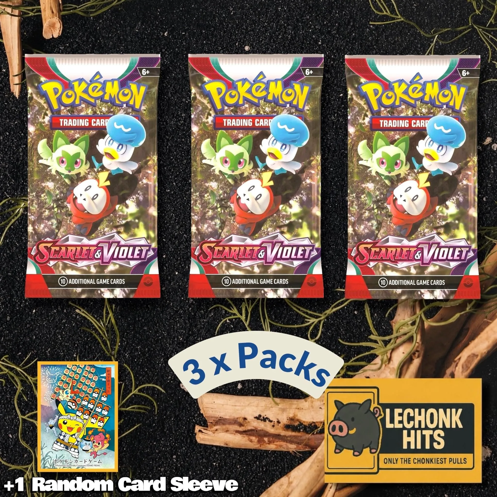 4 Pack Scarlet Violet Base Set Pokemon Booster Pack + 1 Random Card Sleeve