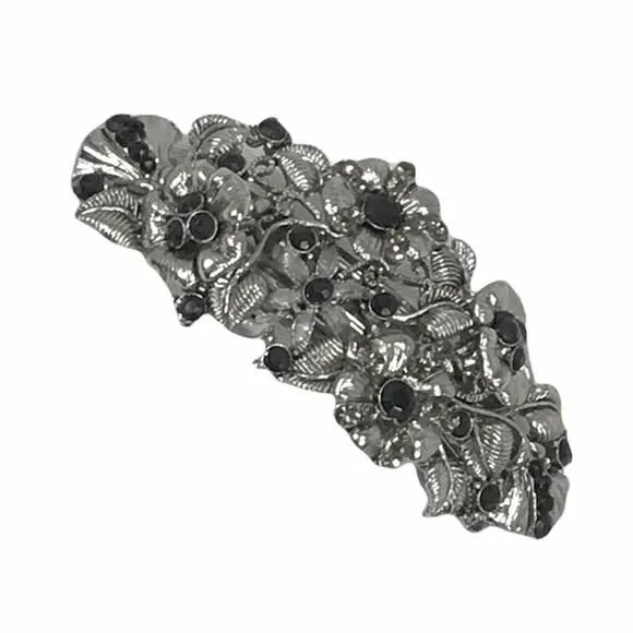 Product image for Rhinestones Flowers Hair Clip, Silver Tone and Black