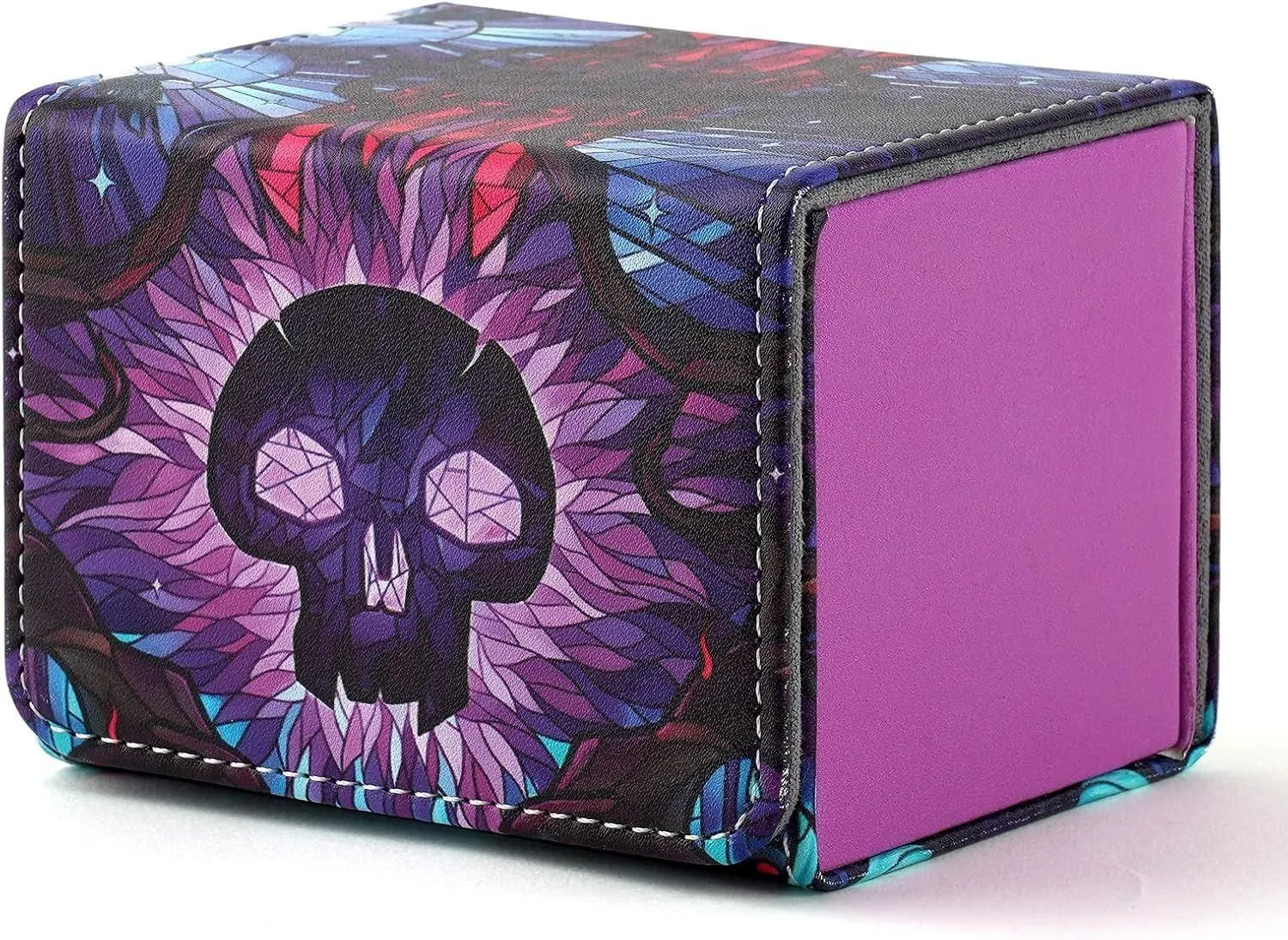 DMU Stained Glass Art PU Leather Commander Deck Box - Black Mana Symbol