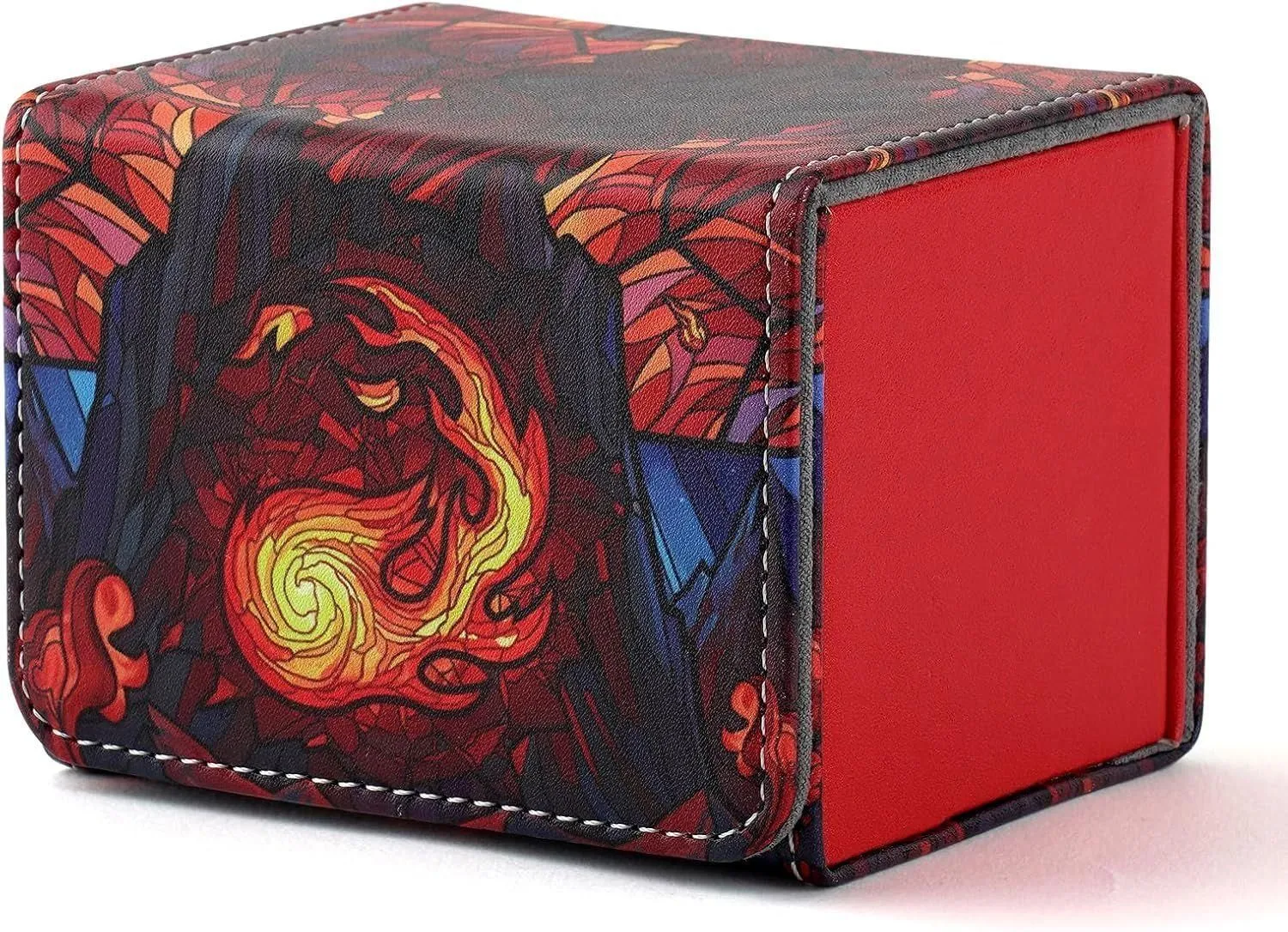 DMU Stained Glass Art PU Leather Commander Deck Box - Red Mana Symbol