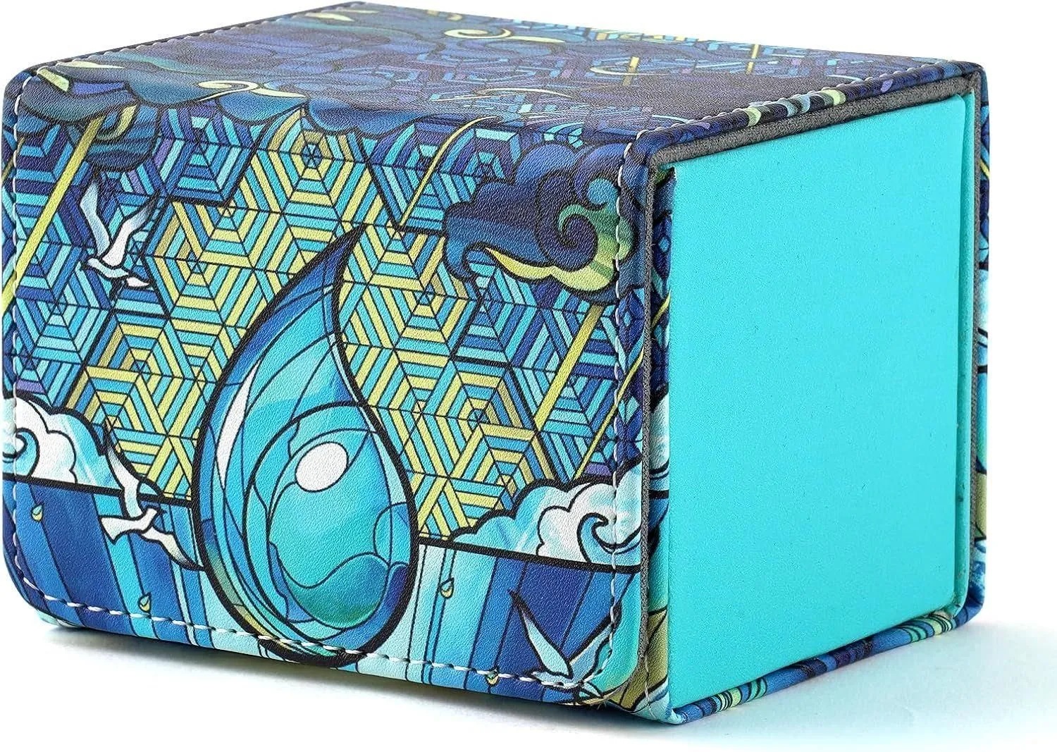 DMU Stained Glass Art PU Leather Commander Deck Box - Blue Mana Symbol