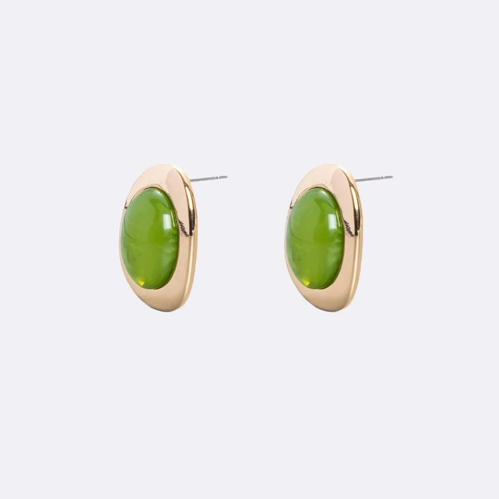 New - Luv Aj Amber Honey Resin Stud Earrings - Green