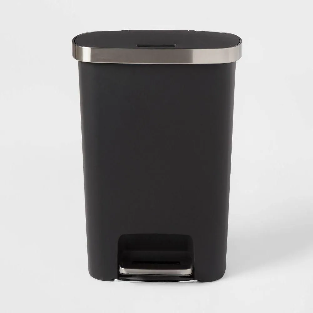 New without box - Plastic Locking Lid Step Trash Can Black - Brightroom: 13 Gallon Indoor
