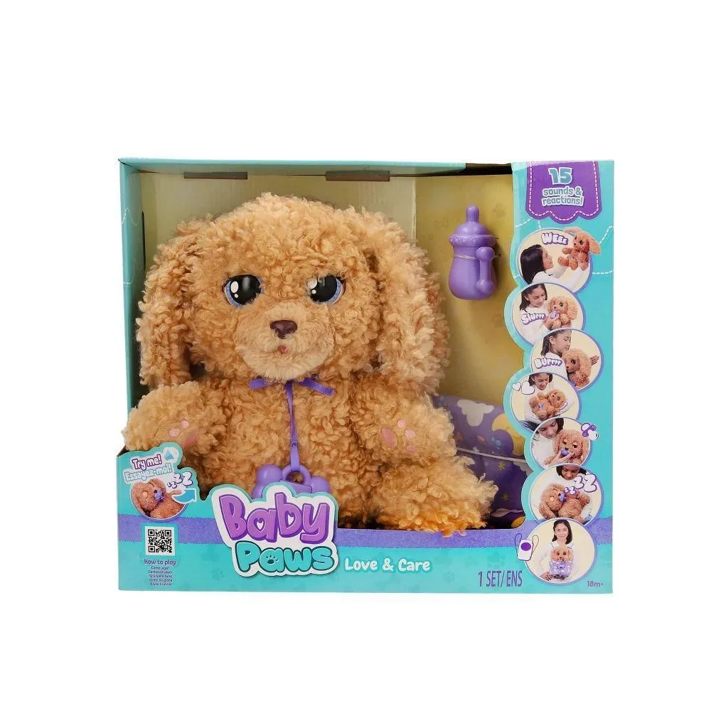 Brand New - Baby Paws Love & Care Labradoodle Soft Interactive Plush Puppy with 15