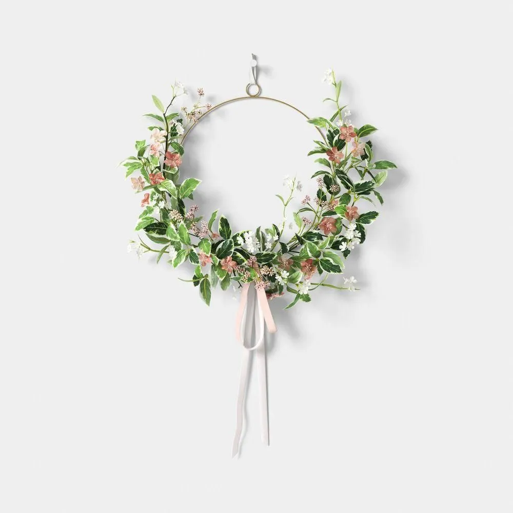New without box - Spring Floral Asymmetrical Wreath - Threshold