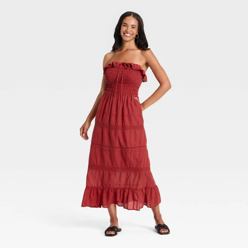 New without Tags - Women's Cotton Maxi Pullover Sundress - Universal Thread Red XL