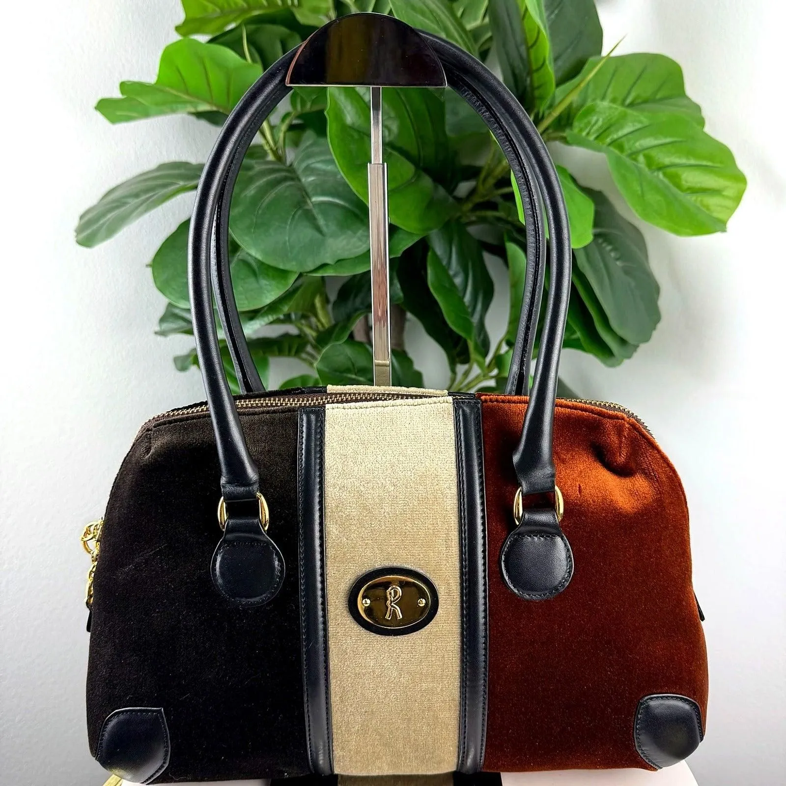 Authentic Vintage Roberta di Camerino Tri-Color Velvet Bowler Bag