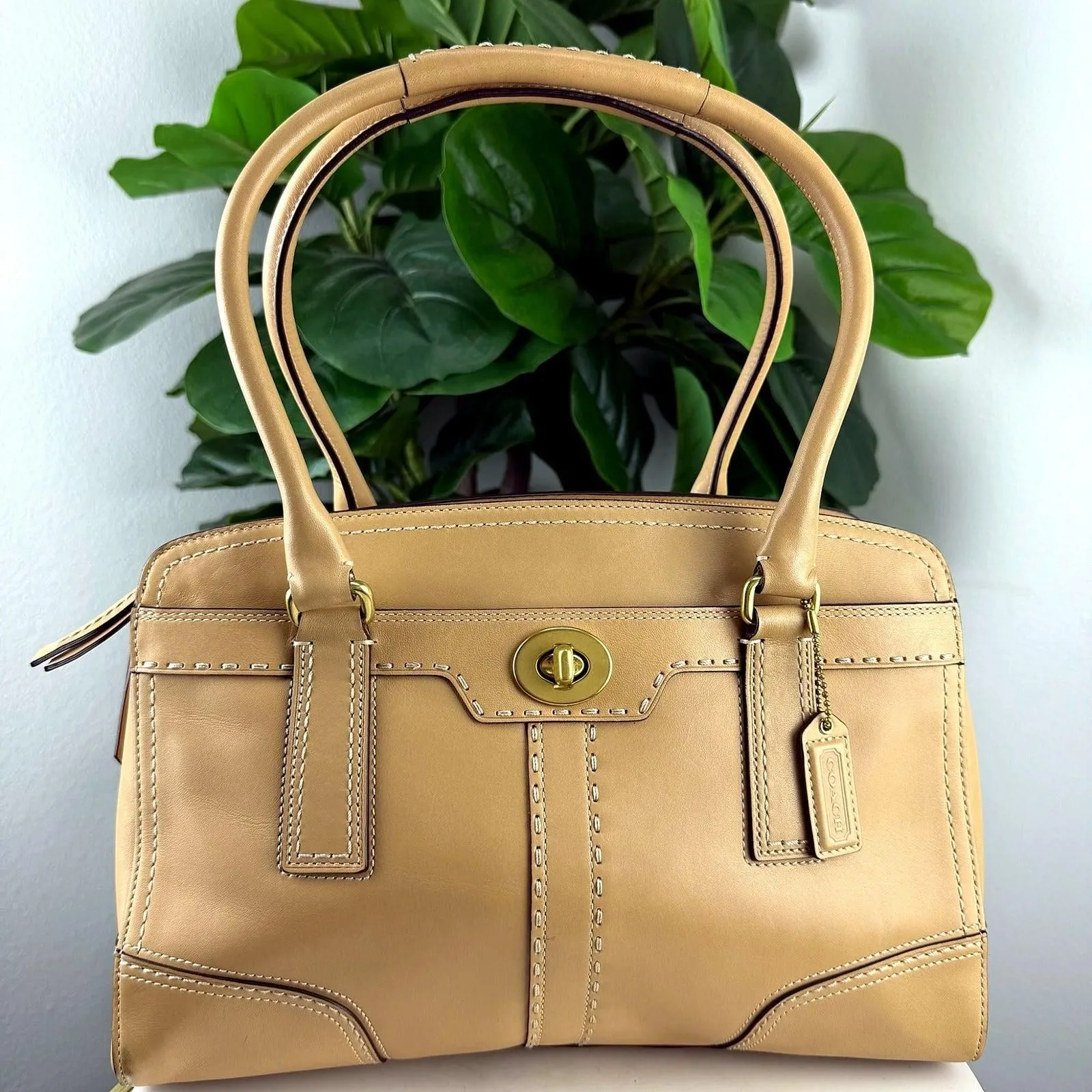 Authentic Coach Tan Leather Turnlock Satchel Bag