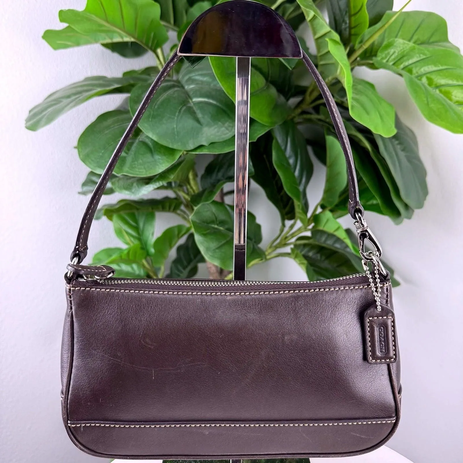 Authentic Coach Espresso Brown Leather Pochette Shoulder Bag