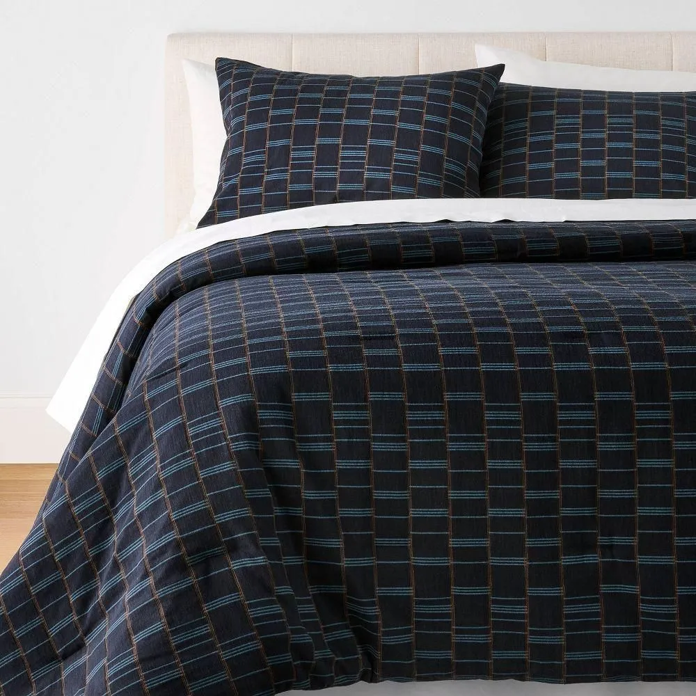 New without box - 3pc Full/Queen Woven Grid Comforter Set Navy Blue - Threshold designed with