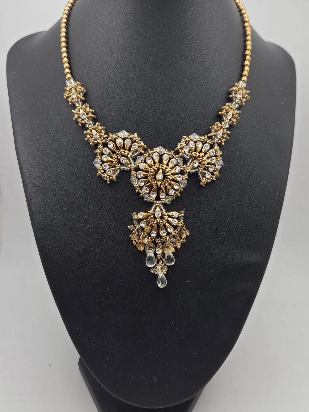 Vintage Victorian Revival Handmade Necklace Crystal Bib Regencycore Statement