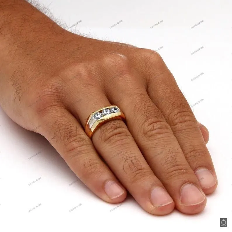 Men's Three-Stone Moissanite Ring