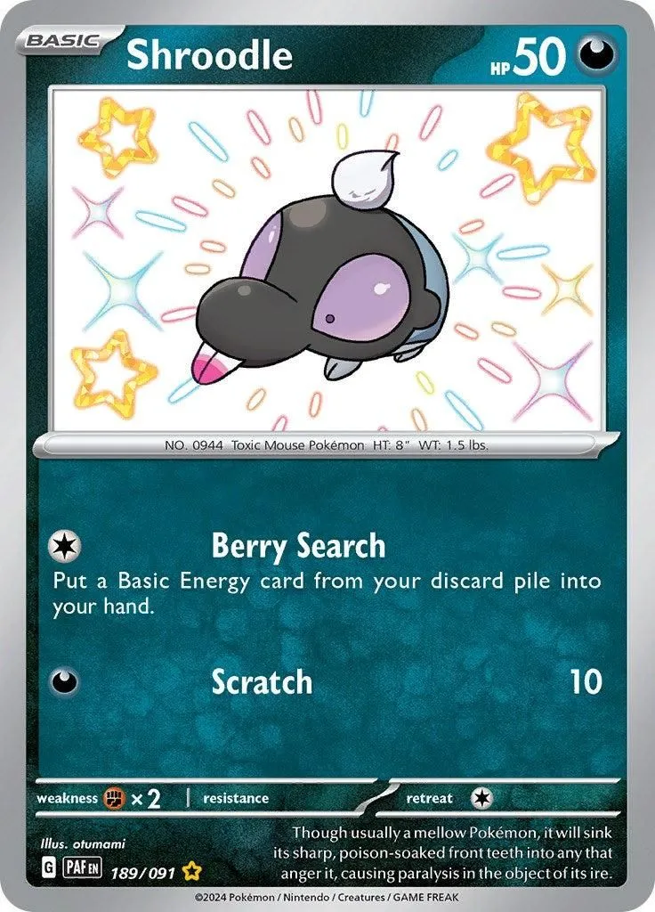 Shroodle - 189/091 SV: Paldean Fates Shiny Rare Pokemon