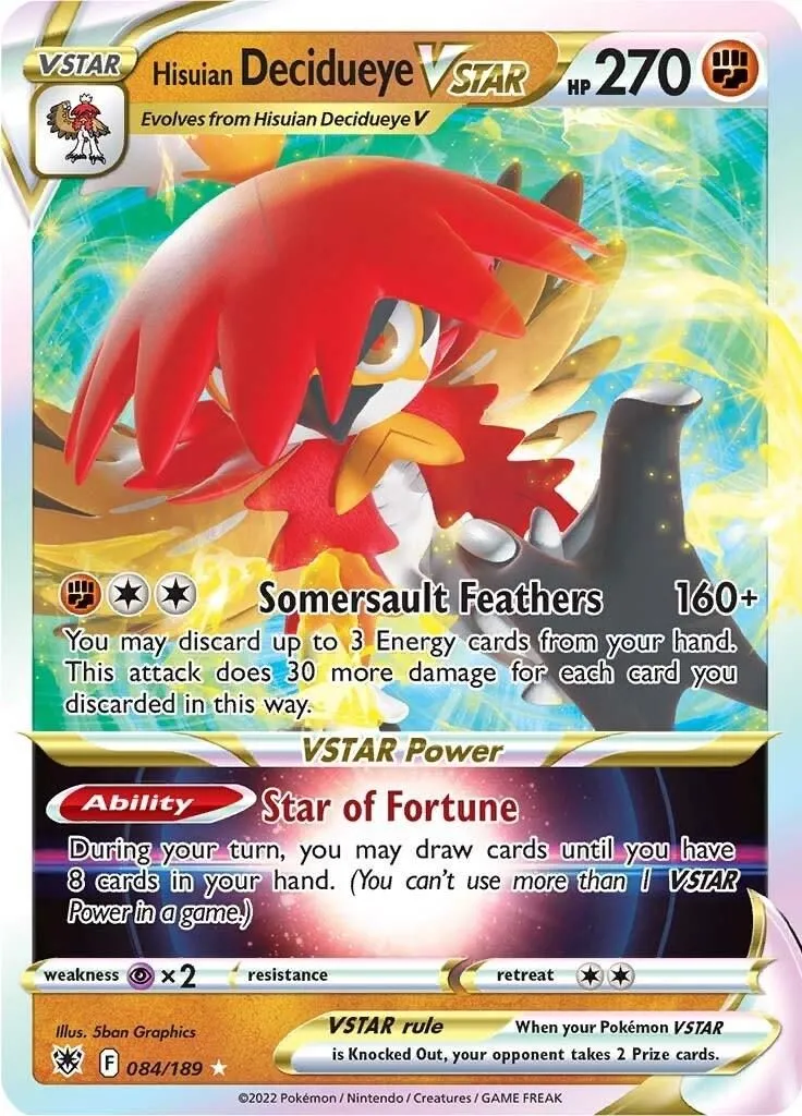Hisuian Decidueye VSTAR 084/189 SWSH10: Astral Radiance Ultra Rare Pokemon
