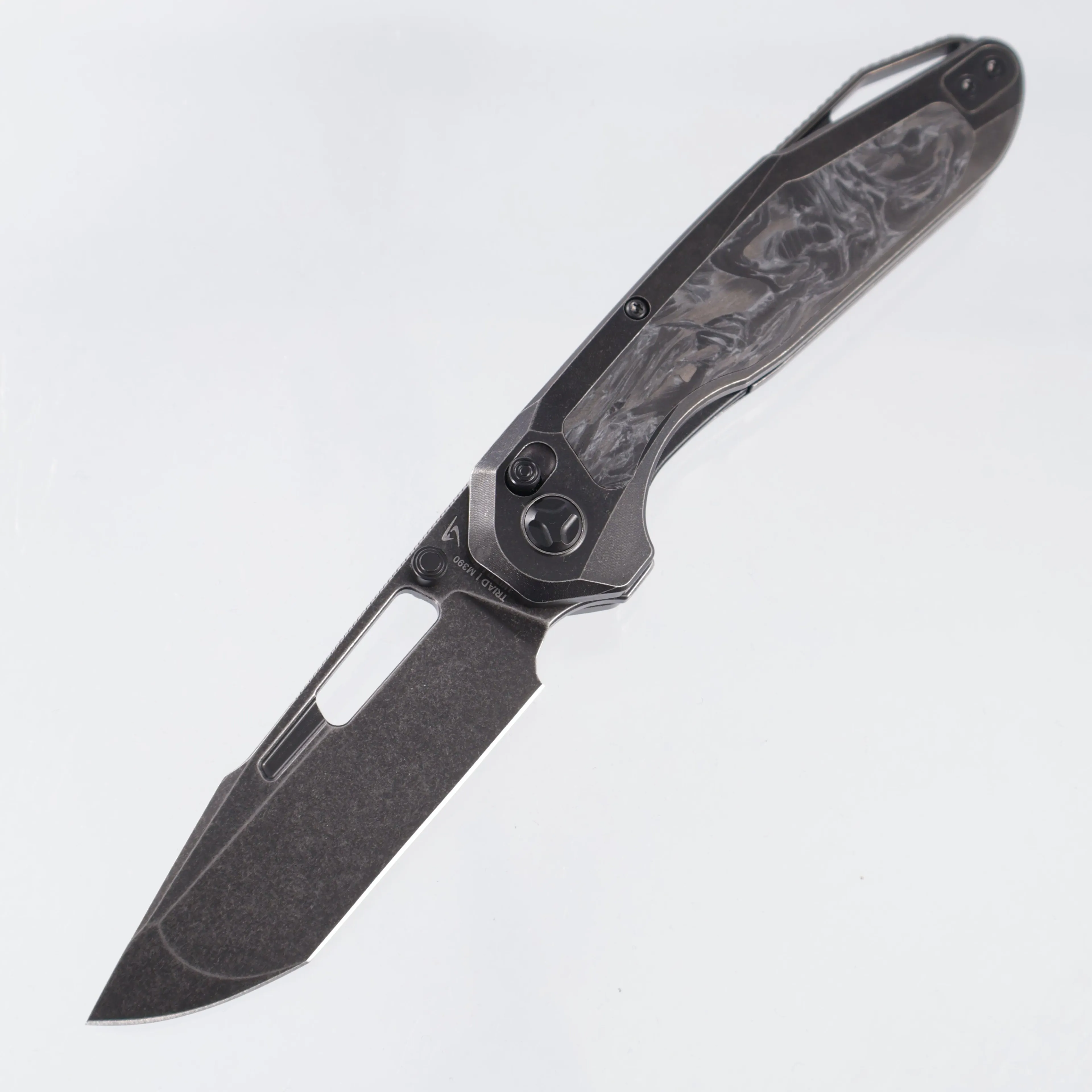 Ketuo Triad TC - Black Stonewash Titanium w/ White Carbon Fiber Inlays - Black Stonewash M390 - WHT/SW