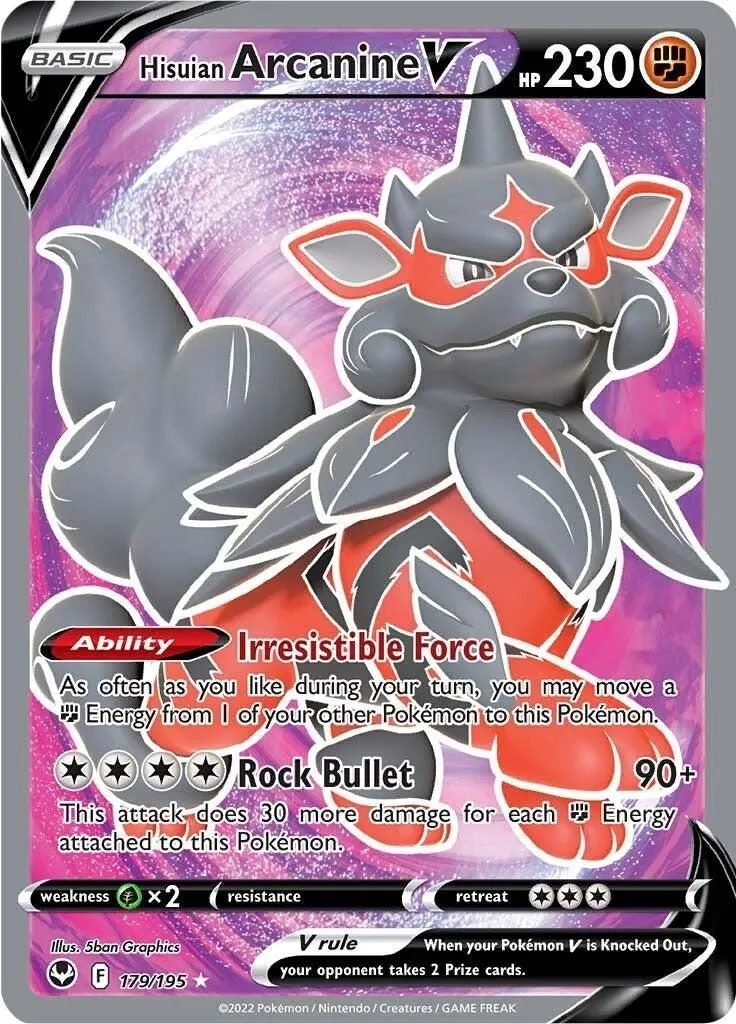 Hisuian Arcanine V (Full Art) 179/195 SWSH12: Silver Tempest Ultra Rare Pokemon