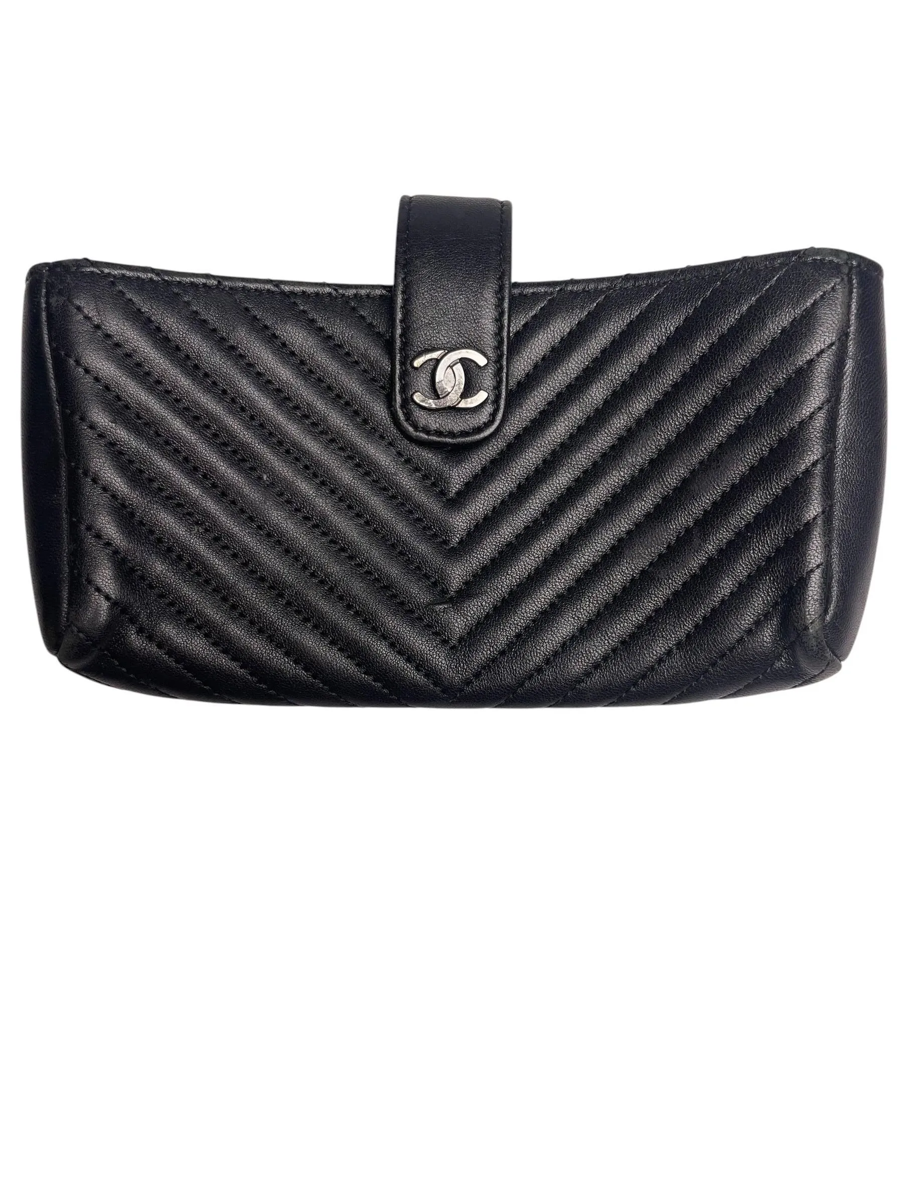 Chanel Black Chevron V-Stitch Leather Mobile Pouch T8537
