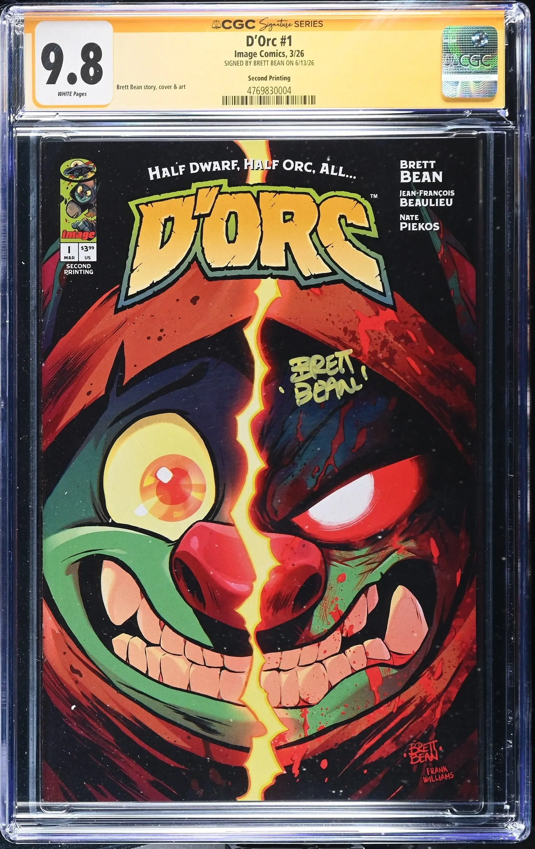 Dorc #1 CGC SS 9.8 * 2nd Print  Signed Brett Bean