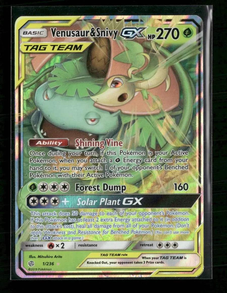 SM - Cosmic Eclipse Venusaur & Snivy GX #1/236
