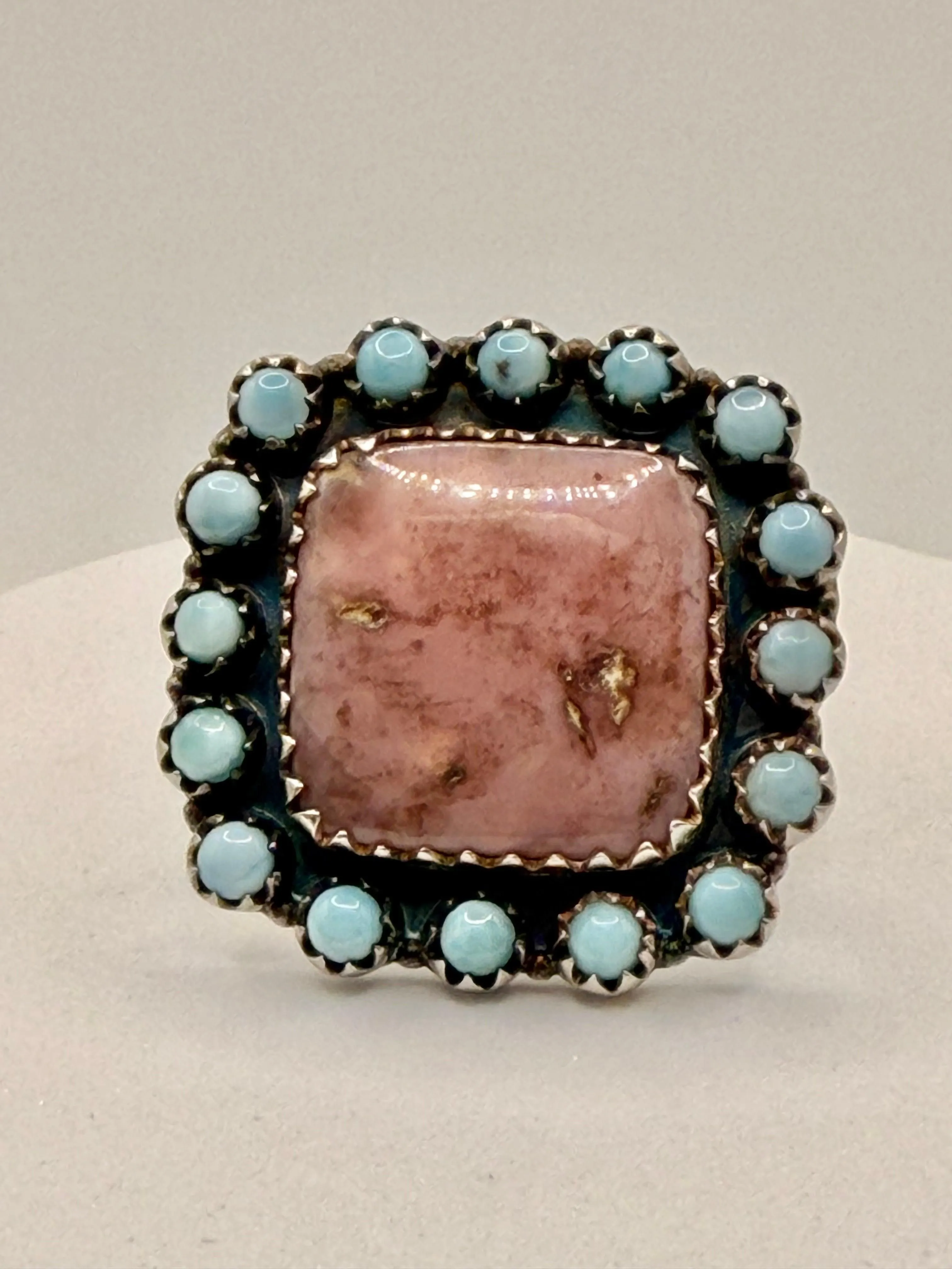 LARIMAR & MORGANITE ADJUSTABLE SS RING (LL 50)