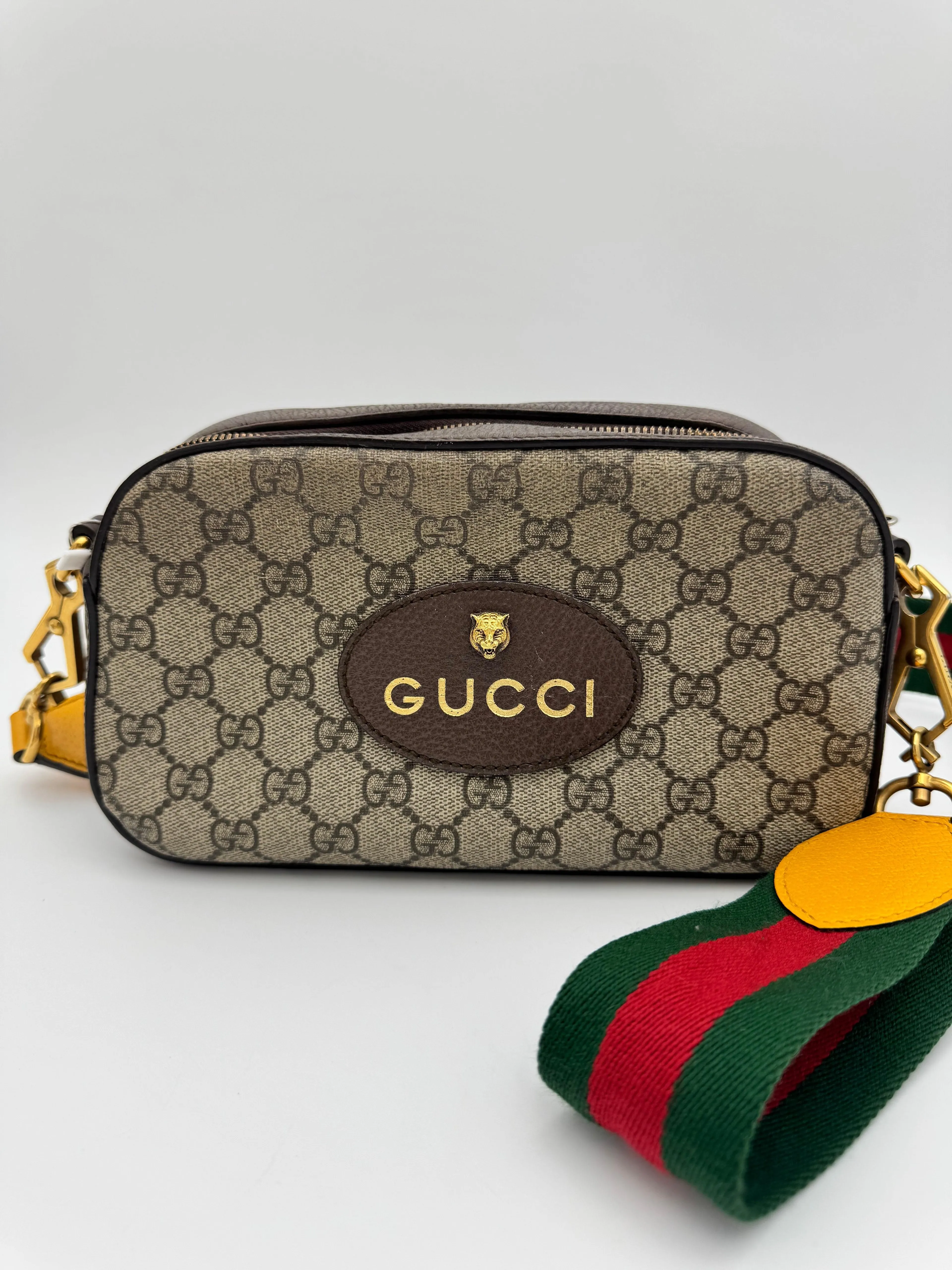 Gucci Neo Vintage GG Supreme Messenger Bag - Tiger Head Logo Canvas Crossbody