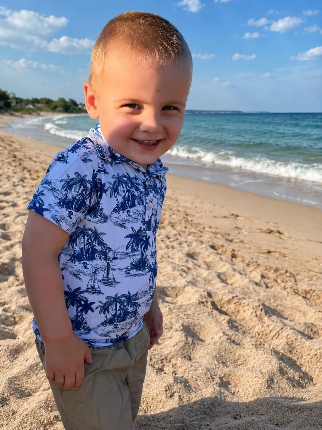 Kid’s Blue Toile Beach Polo