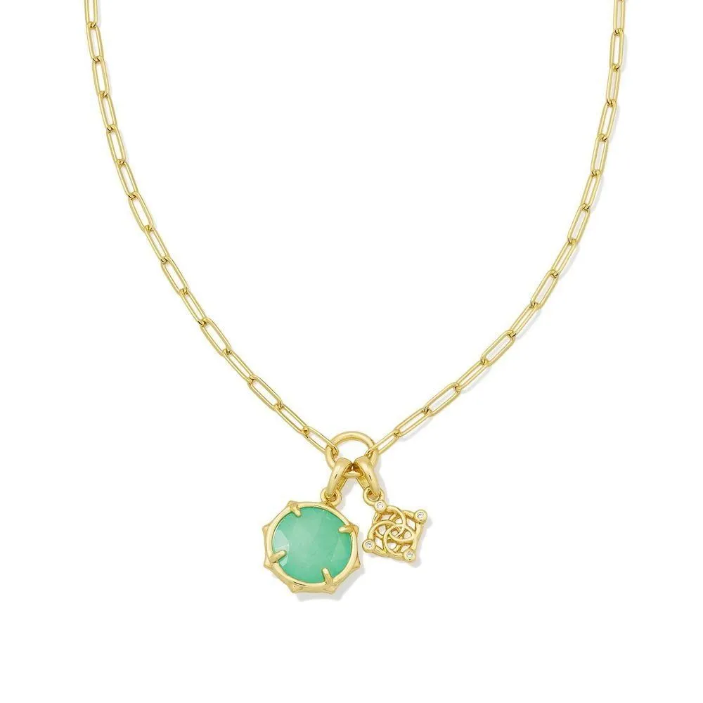 New - Size: 16 Inches - Kendra Scott Landon Charm Necklace - Green/Gold