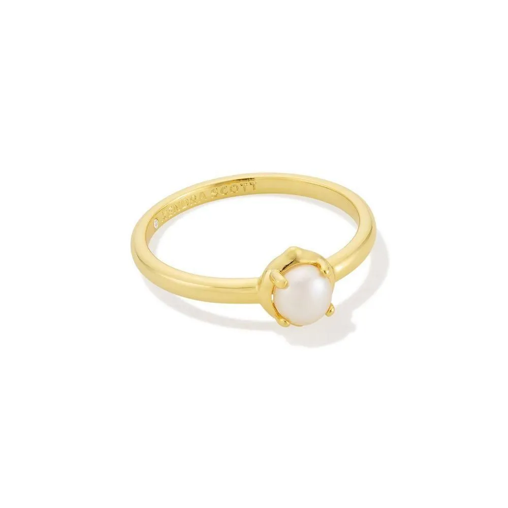 New - Kendra Scott Henley Pearl Band Ring - Pearl/Gold Size 8