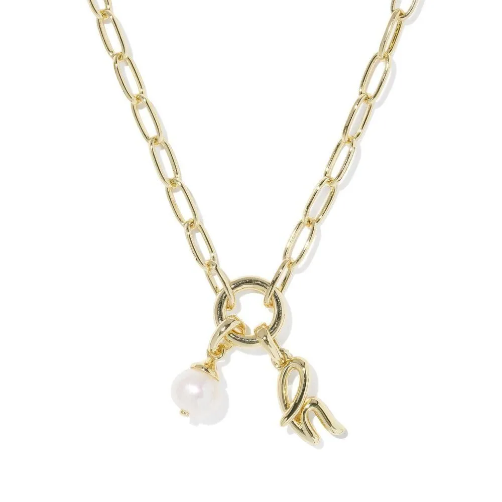 New - Kendra Scott Letter Initial "H" Pearl Charm Necklace - Ivory/Gold