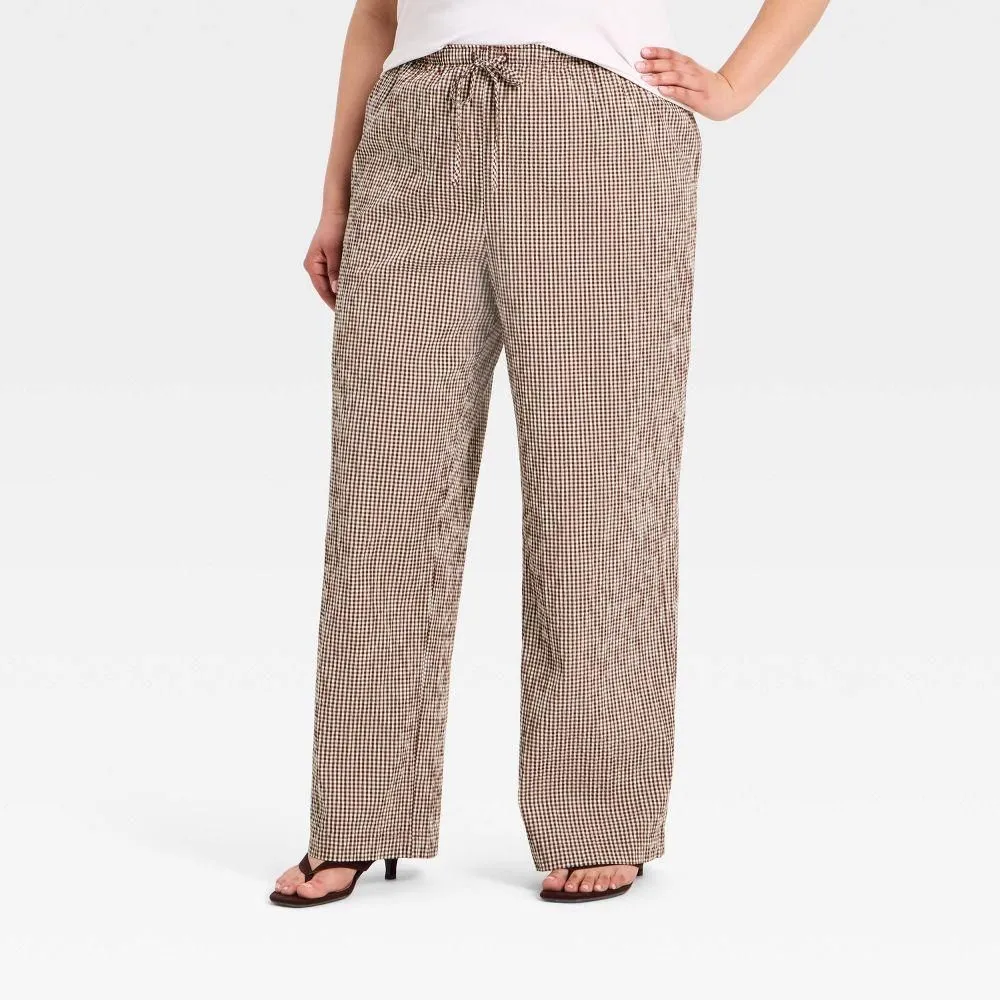 New without Tags - Women's Seersucker Effortless Pull-On Pants - A New Day Brown 2X