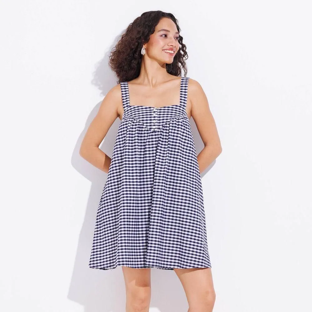 New without Tags - Women's Mini A-Line Dress - Wild Fable Navy Blue Check M