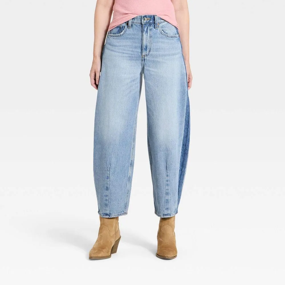New without Tags - Size: 16 Short - Women's Side Seam High-Rise Easy Barrel Jeans - Universal Thread Blue 16