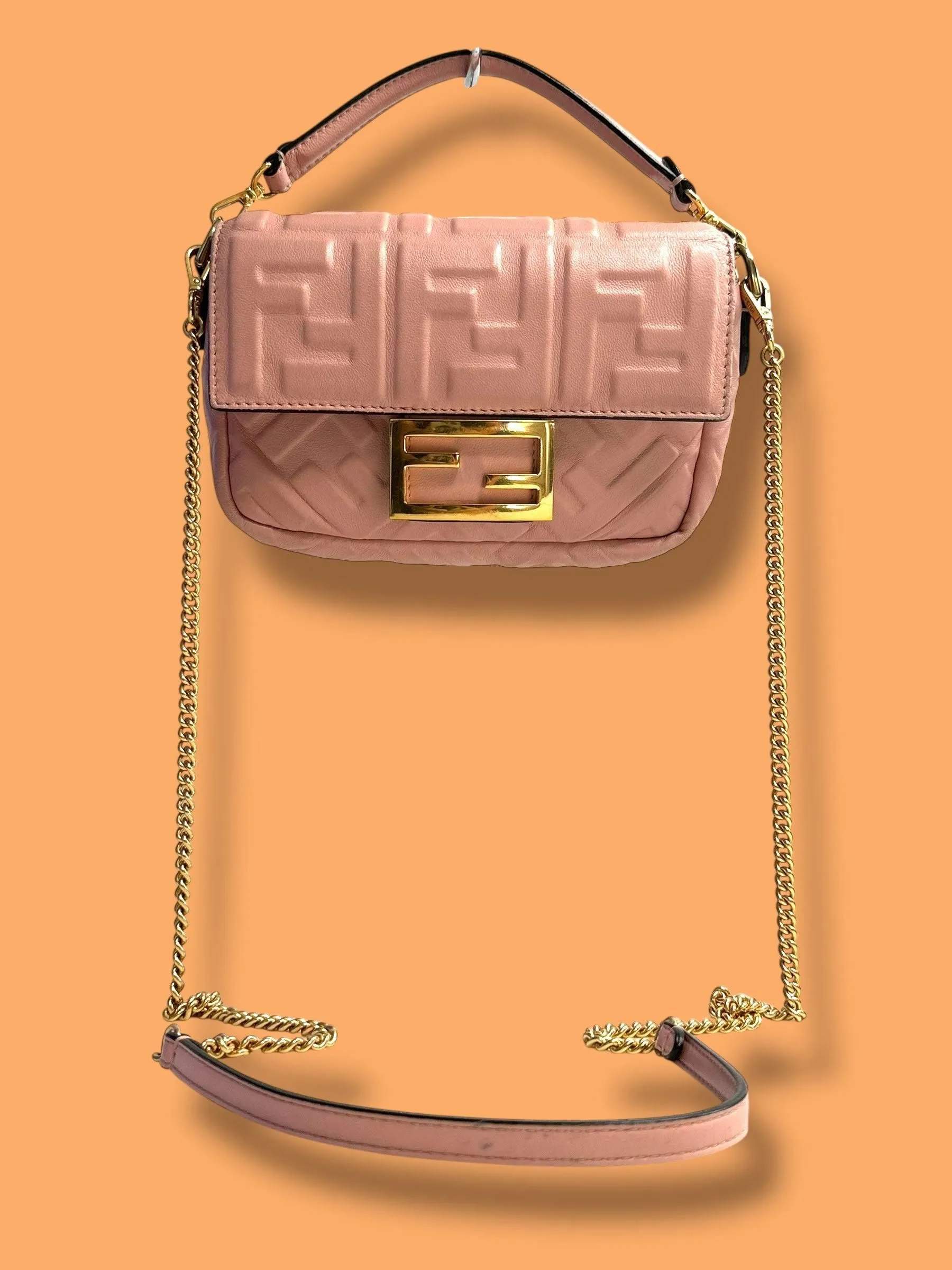 $2400 TBC299 FENDI Rosa Quarzo Leather Mini Baguette