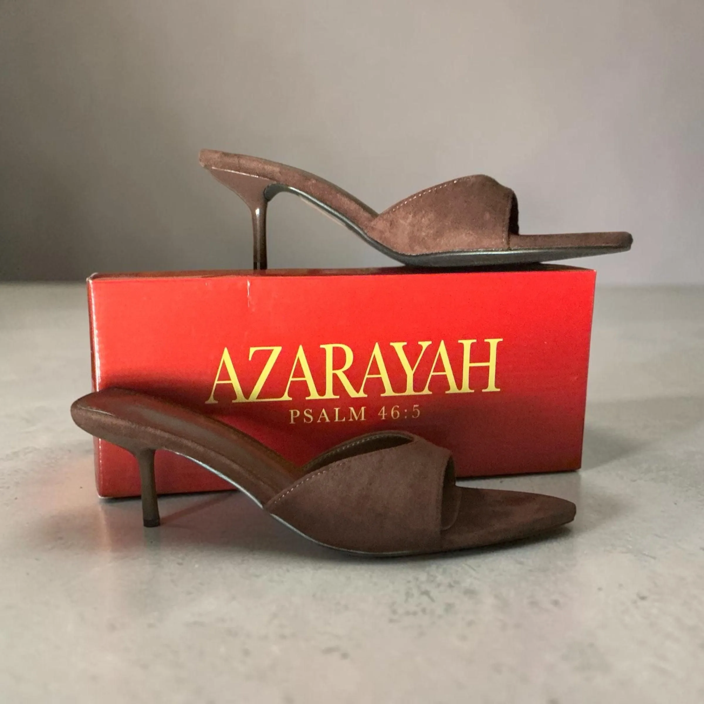 Azarayah Brown Suede Kitten Heel Slide Sandals – Size 8