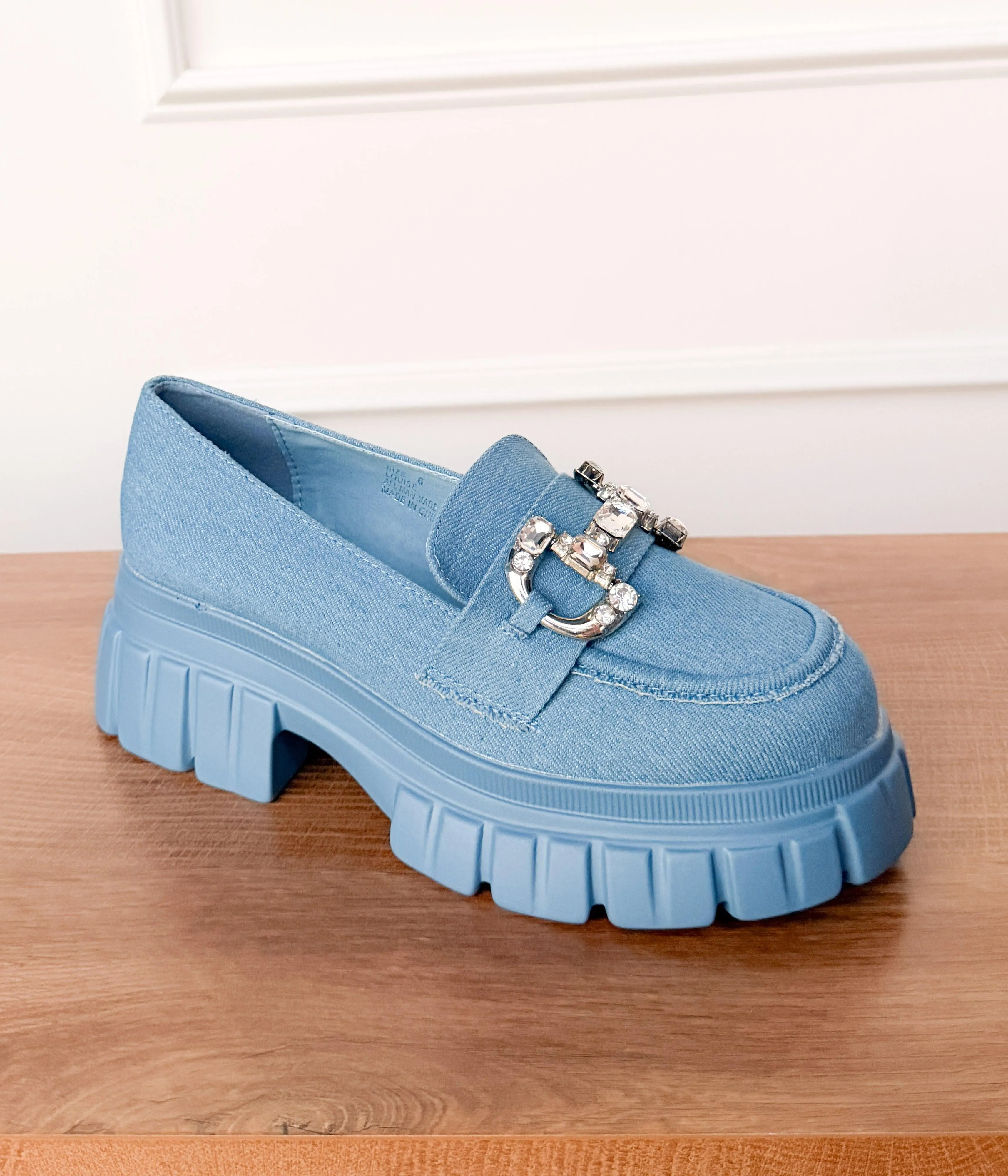 Louise Crystal Loafer in Denim