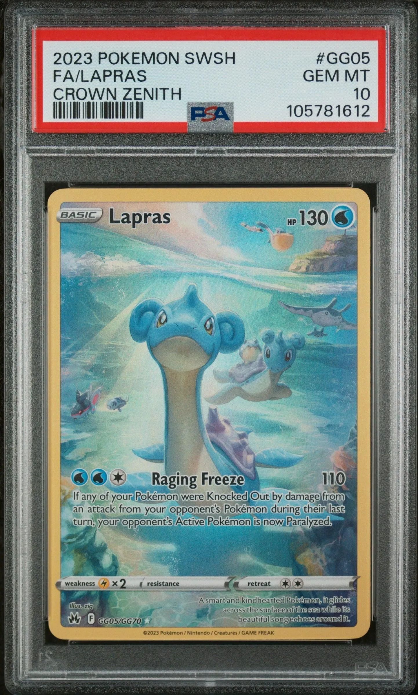 2023 Pokemon Sword And Shield Crown Zenith Crown Zenith Fa/Lapras 10 PSA #GG05