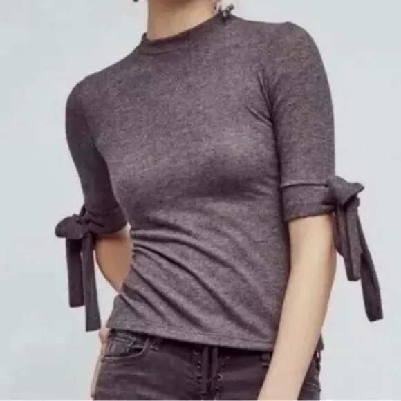 Product image for Anthropologie Eri + Ali Shirt with Tie Sleeves Gray Shirt
