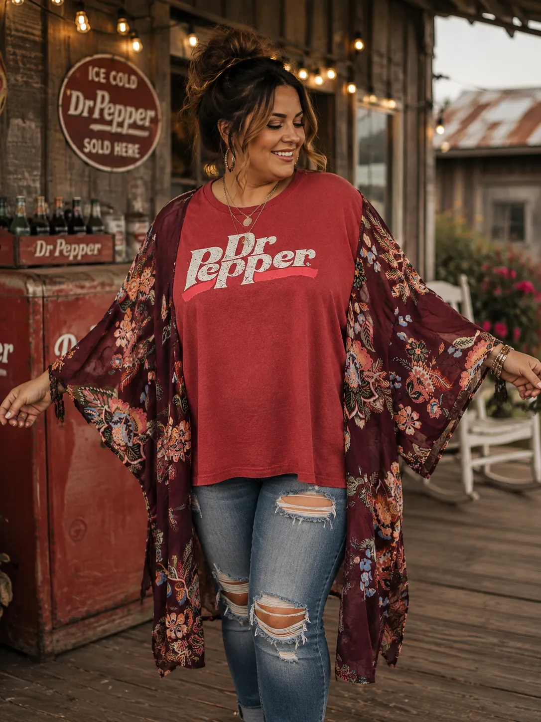 #81 Dr Pepper Kimono Sleeve Poncho Upcycled Top OSFM