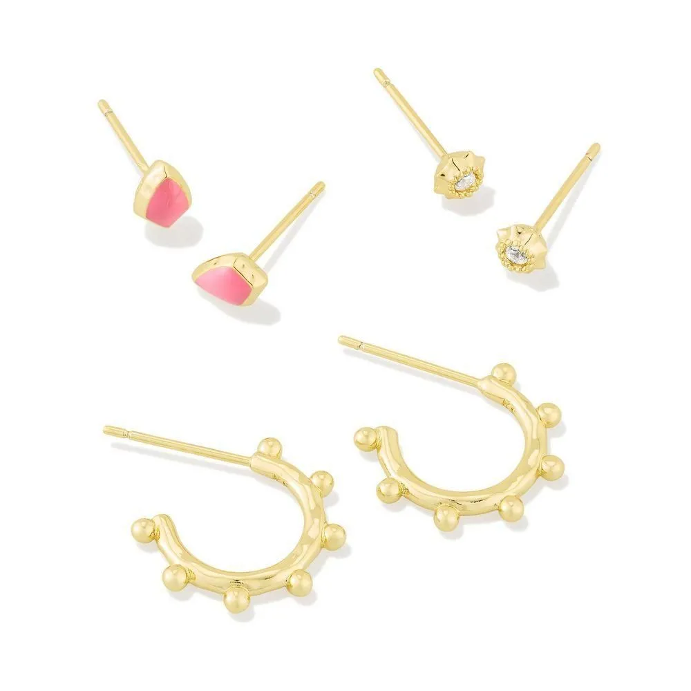 New - Size: One Size - Kendra Scott Reese Set Of 3 Earrings - Gold/Dark Pink Enamel One