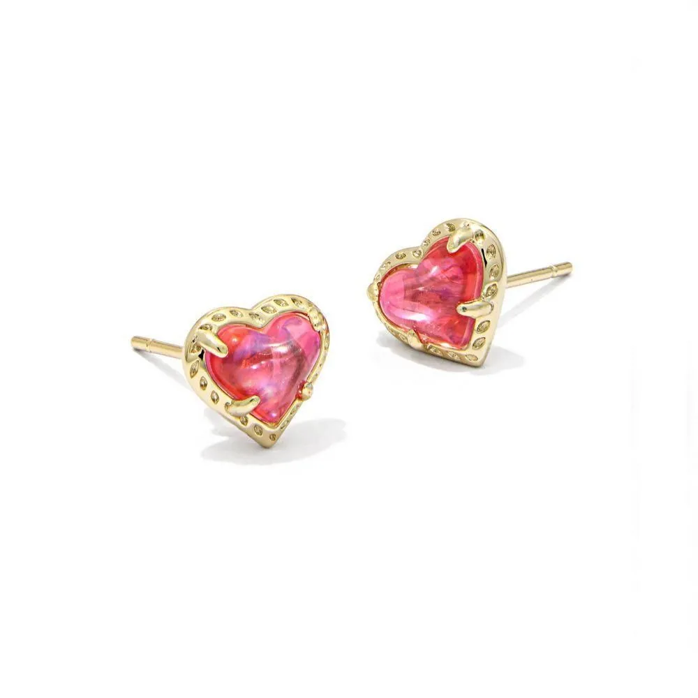 New - Size: .34 Inches - Kendra Scott Anna Stud Earrings - Rose Dichroic Glass