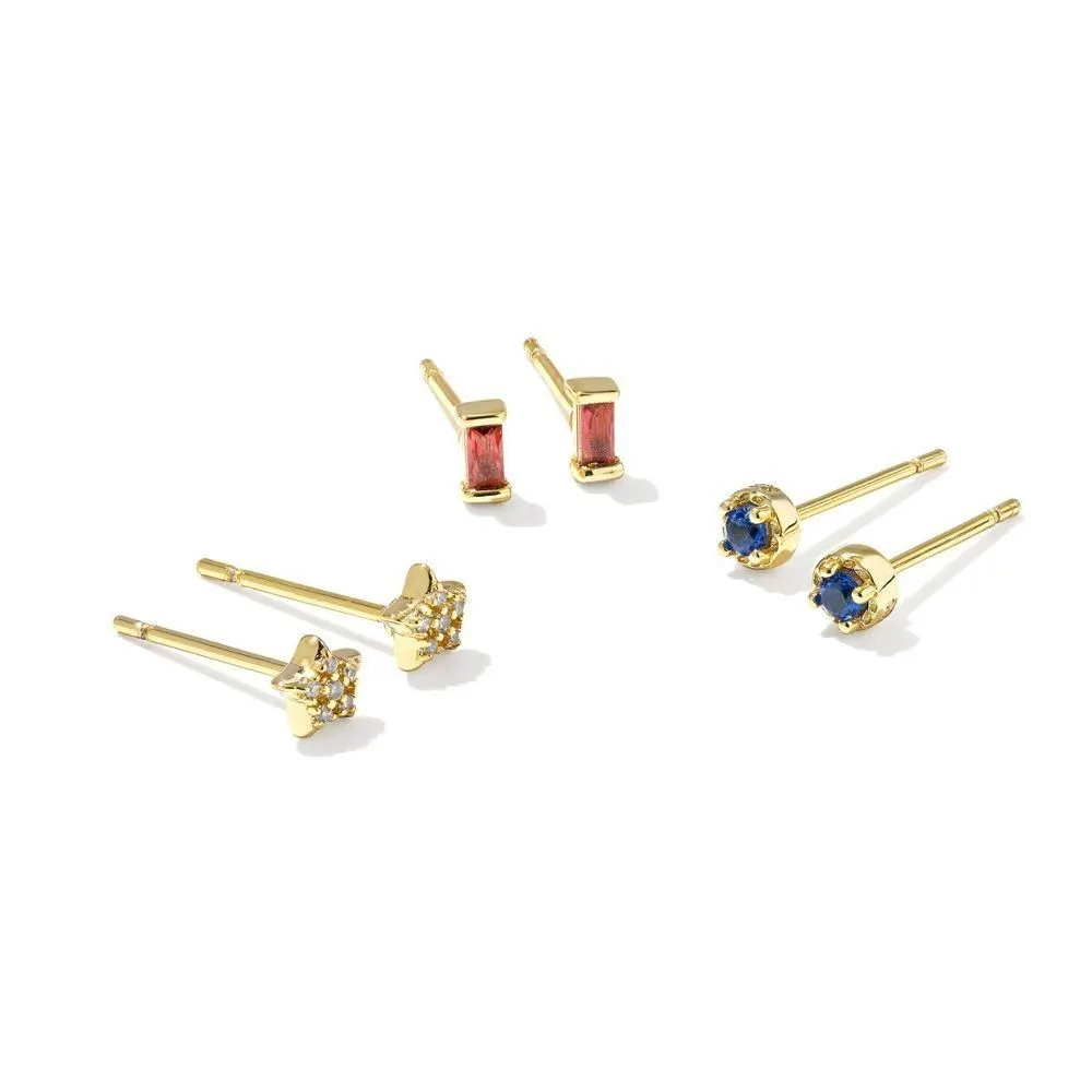 New - Kendra Scott Star Stud Earring Set - Red/White/Blue Mix One Size