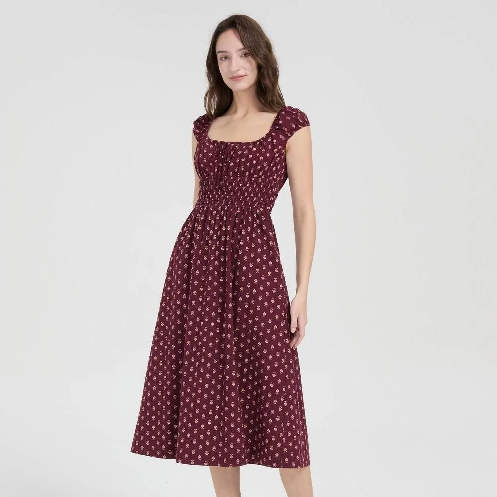 New without Tags - Size: XS - Women's Cap Sleeve Boho Midi Dress - Universal Thread Rust Floral XS: