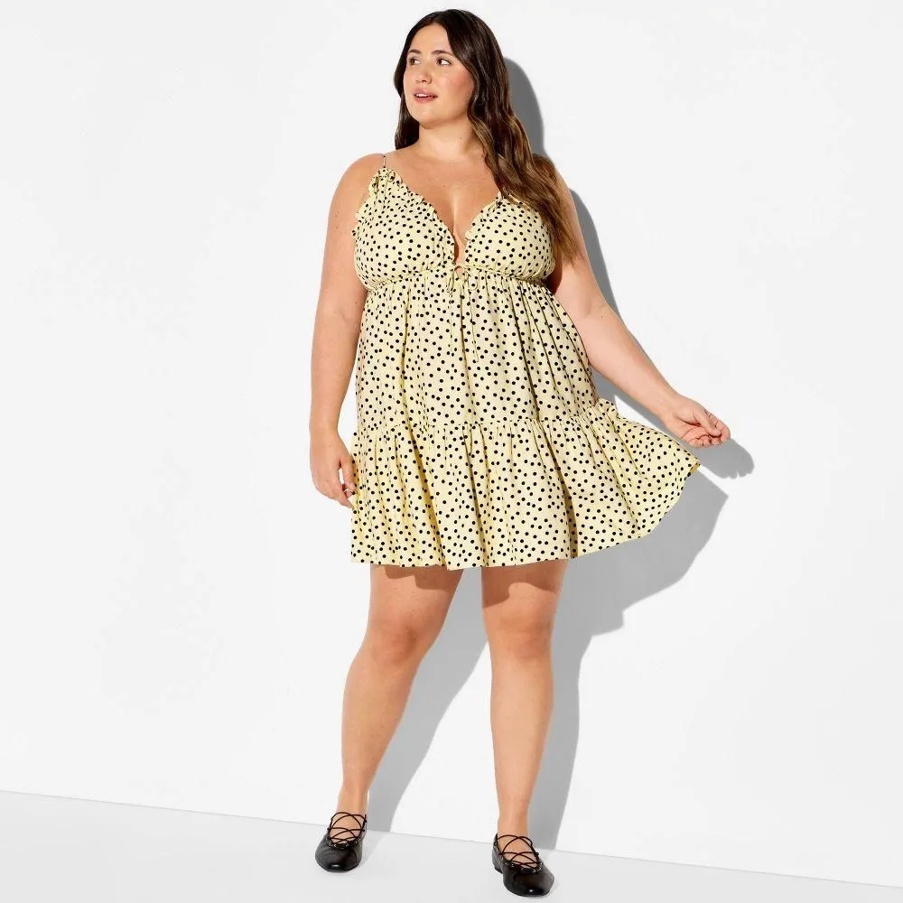 New without Tags - Size: XXL - Women's Ruffle Triangle Cup Mini Babydoll Dress - Wild Fable Yellow Polka