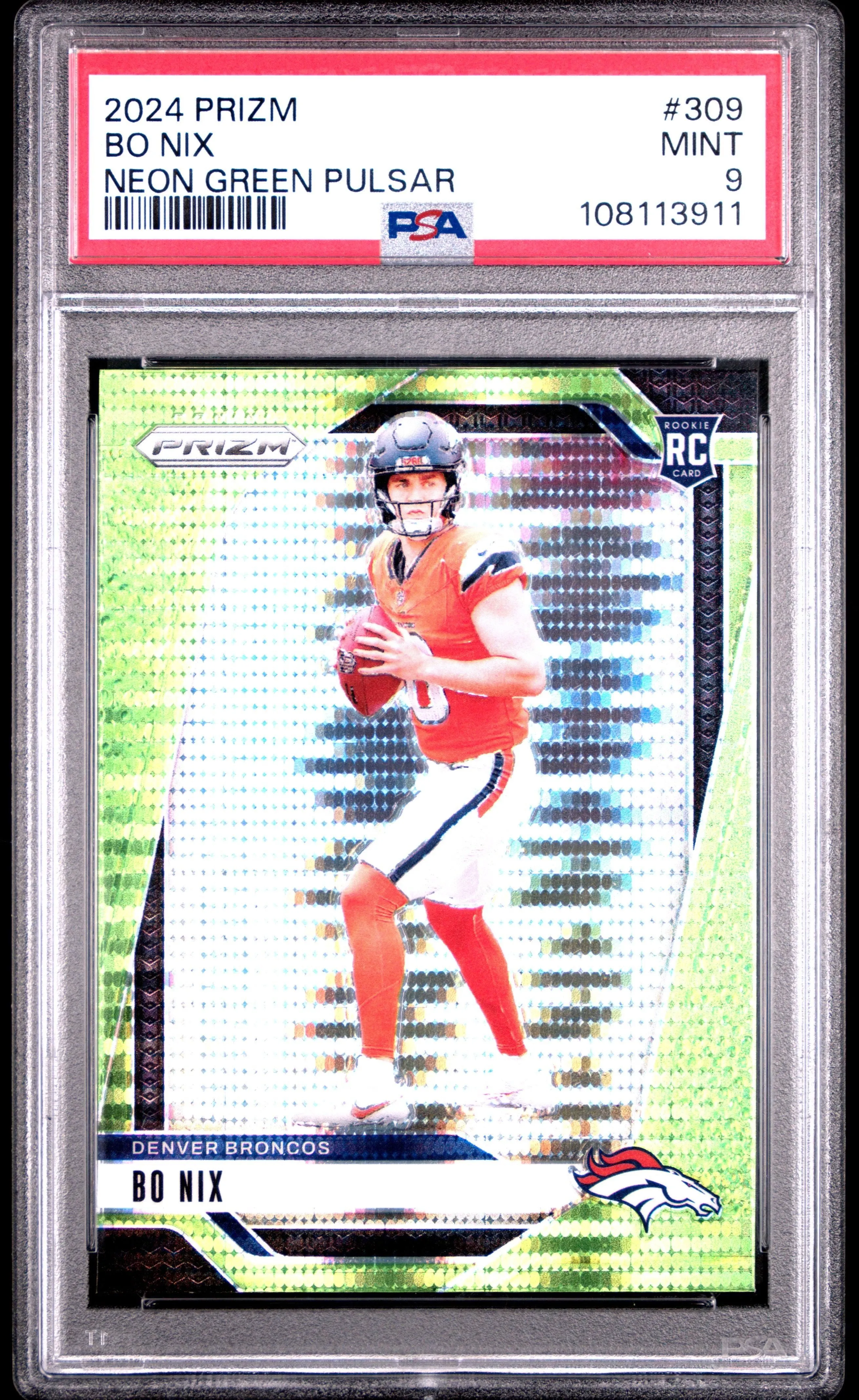 2024 Panini Prizm Neon Green Pulsar Bo Nix 9 PSA #309