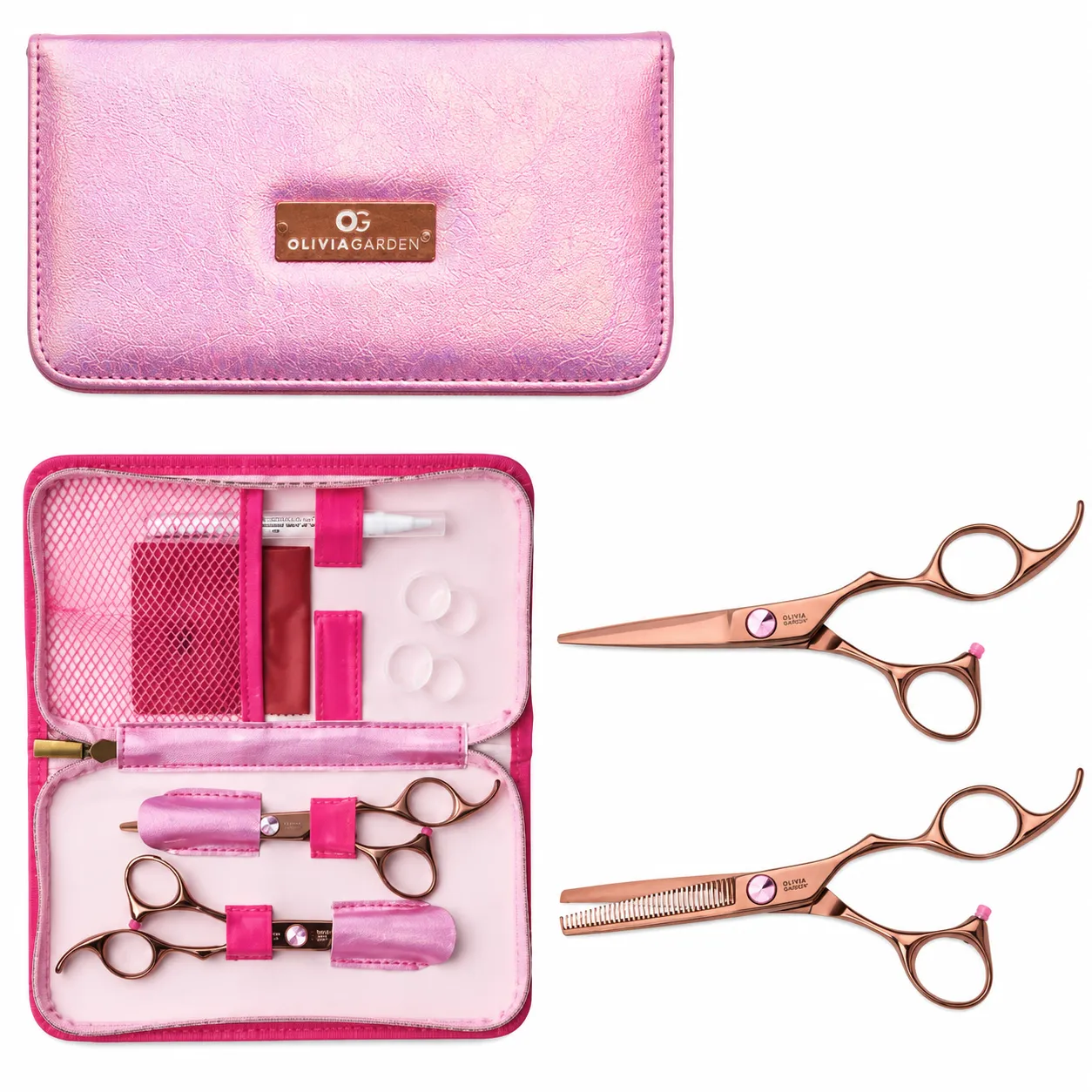 Olivia Garden SilkCut Breast Cancer Awareness 6.5" Shear & Thinner Kit SK-C05P26