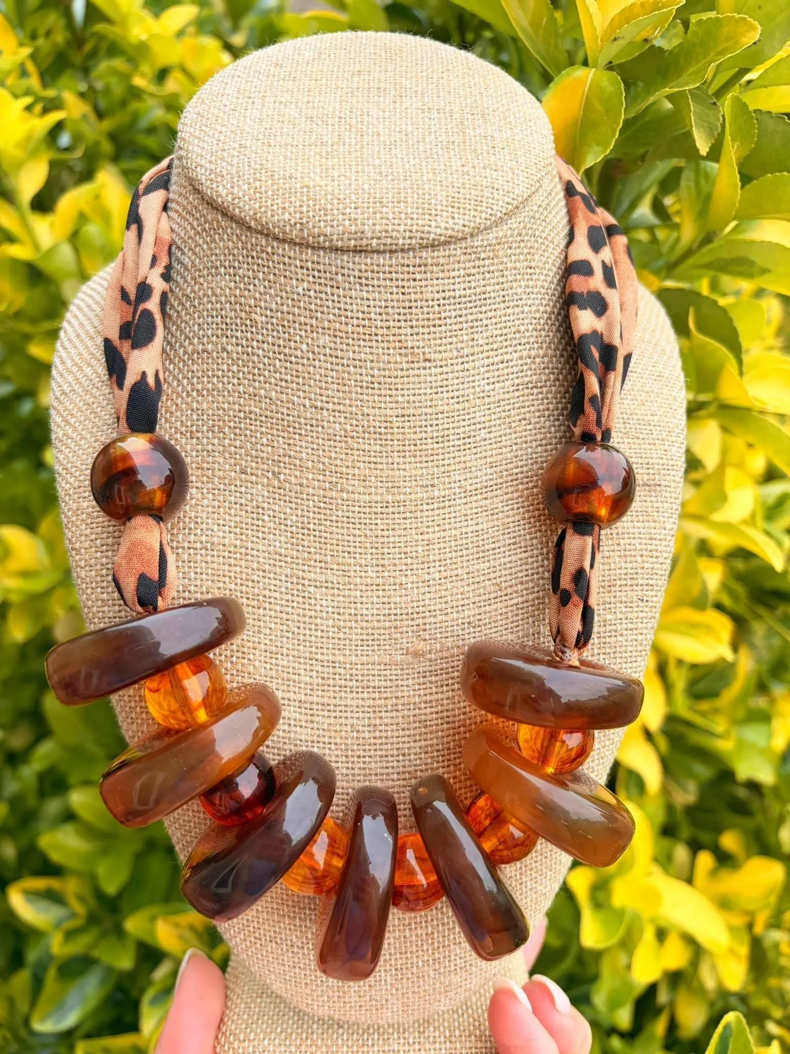 Cheetah Scarf with Brown Statement Beads 