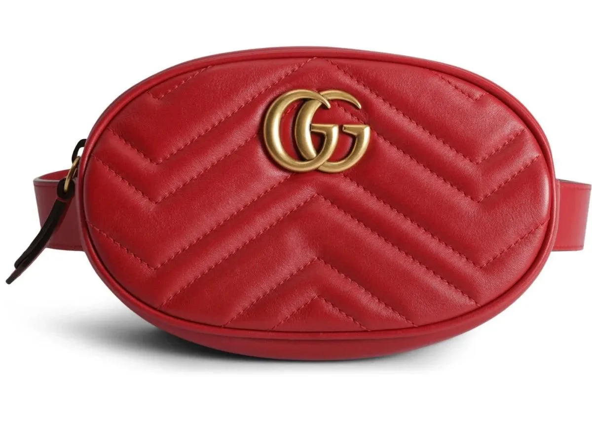 Gucci GG Marmont Belt Bag Matelasse Hibiscus Red