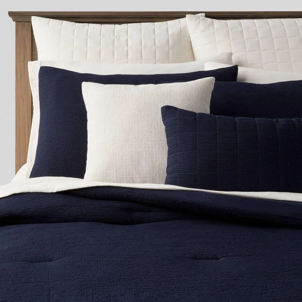 New without box - 12pc Queen Micro Texture Comforter & Sheet Bedding Set Navy - Threshold: